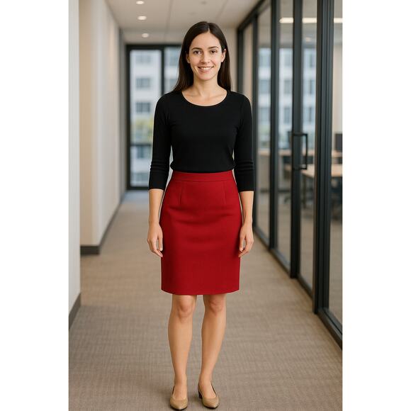 Ann Taylor Red Wool Rabbit Hair Skirt 6P Petite Career Ruffle Hem Office Siren - Picture 2 of 9